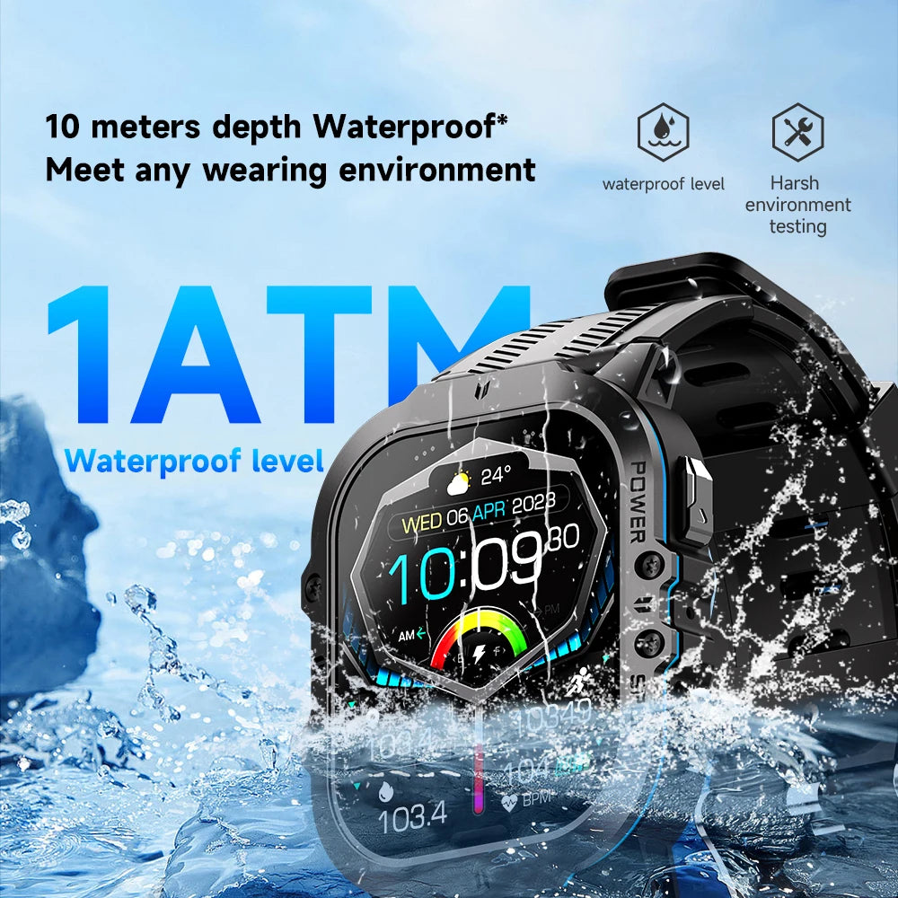 RACHA New C26 Smart Watch 100+ Sports Modes Bluetooth Call Smartwatch 1.96" AMOLED Display 1ATM Waterproof Outdoor Military Wristwatch
